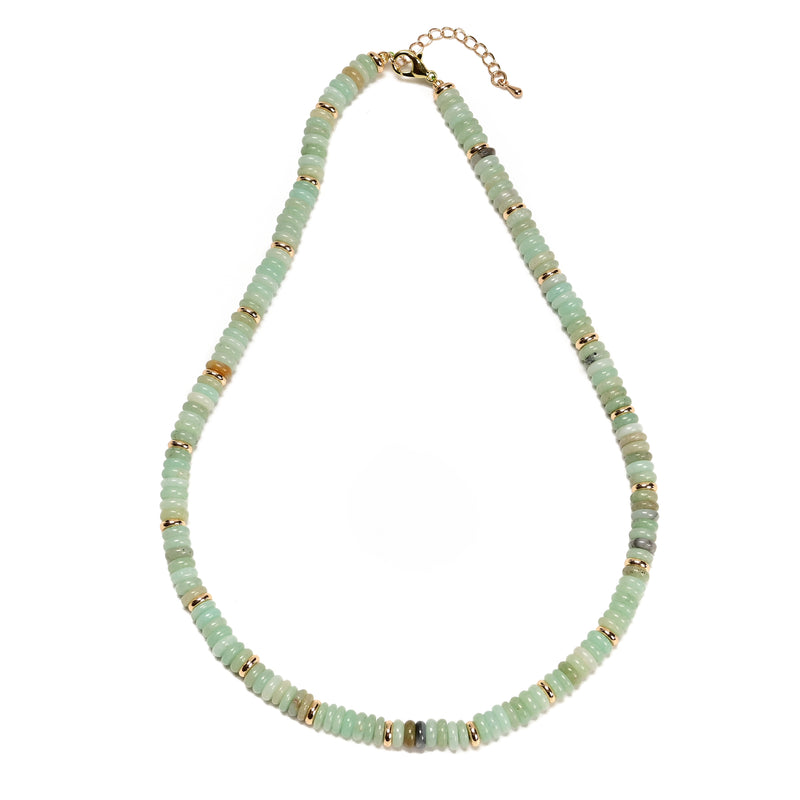 Amazonite Rondelle Size 2x6mm Beaded Necklace 17''-18.5" Length Adjustable