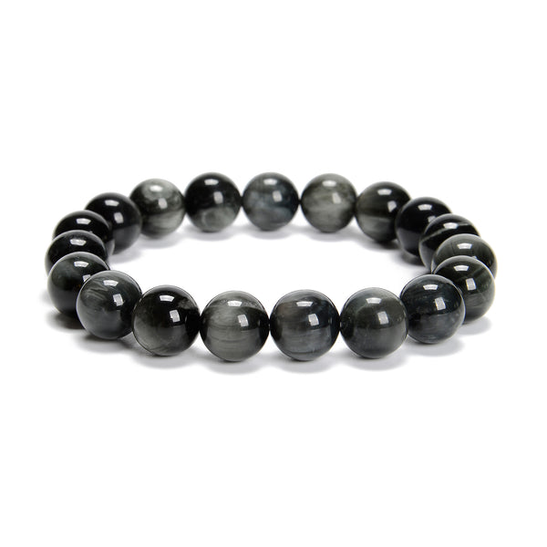 Gray Eagle's Eye Smooth Round Beaded Bracelet 6mm 8mm 10mm 7.5''Length Sold by Piece