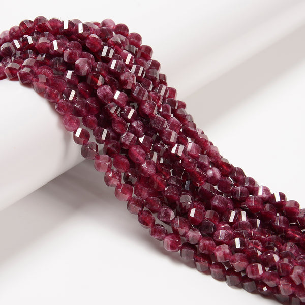 Garnet Color Dyed Jade Faceted Spiral Twist Beads Size 6mm 15.5'' Strand