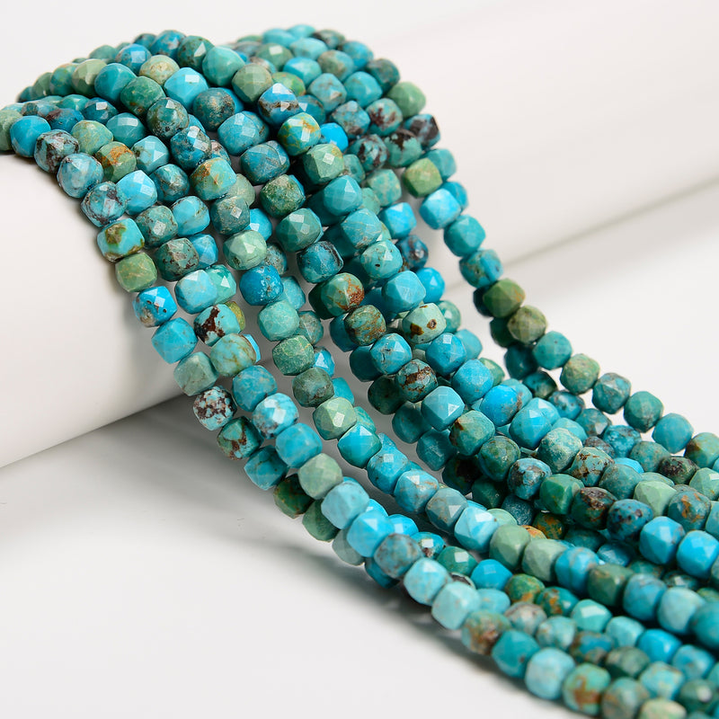 Natural Genuine Blue Turquoise Faceted Cube Beads Size 5-6mm 15.5'' Strand