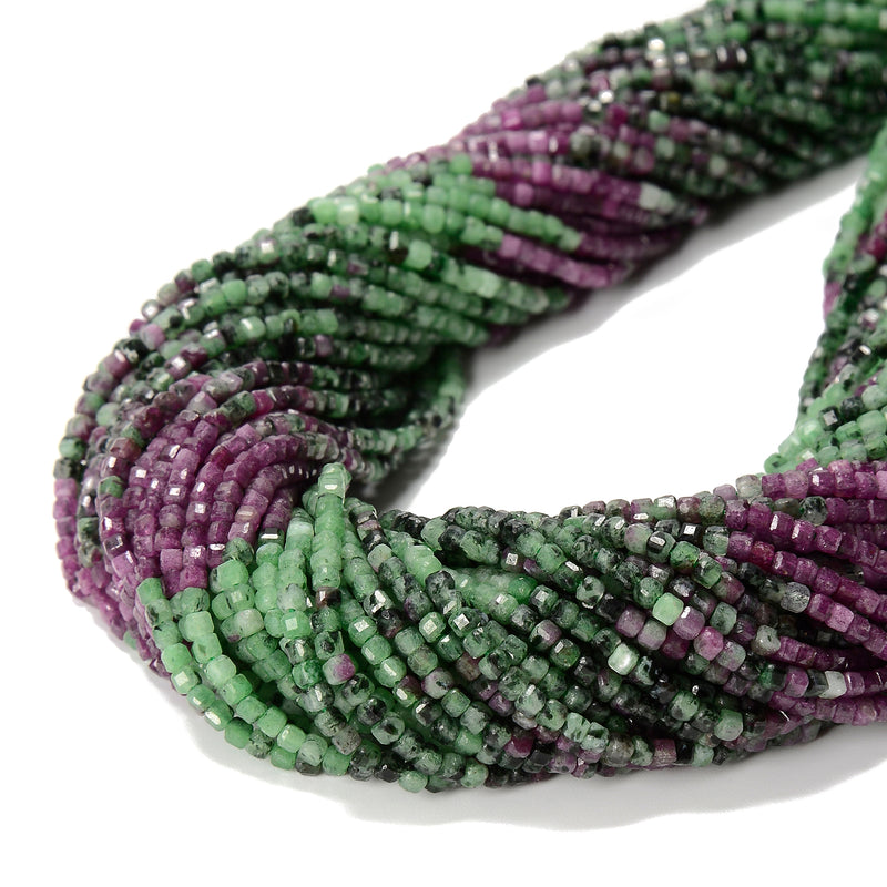 Natural Gradient Ruby Zoisite Faceted Rubik's Cube Beads Size 2mm 15.5'' Strand