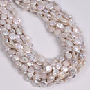 Natural White Fresh Water Pearl Coin Shape Beads Size 8-9mm 15" Strand