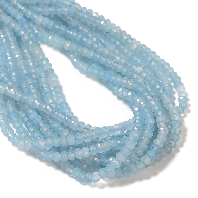 Aquamarine Color Dyed Jade Faceted Rondelle Beads Size 3x4mm 14'' Strand