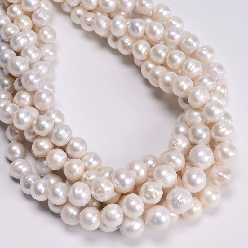 Natural Graduated White Edison Pearl Off Round Beads Size 10-13mm 15.5" Strand