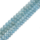 Natural Aquamarine Smooth Round Beads Size 9mm 10mm 11mm 12mm 15.5" Strand