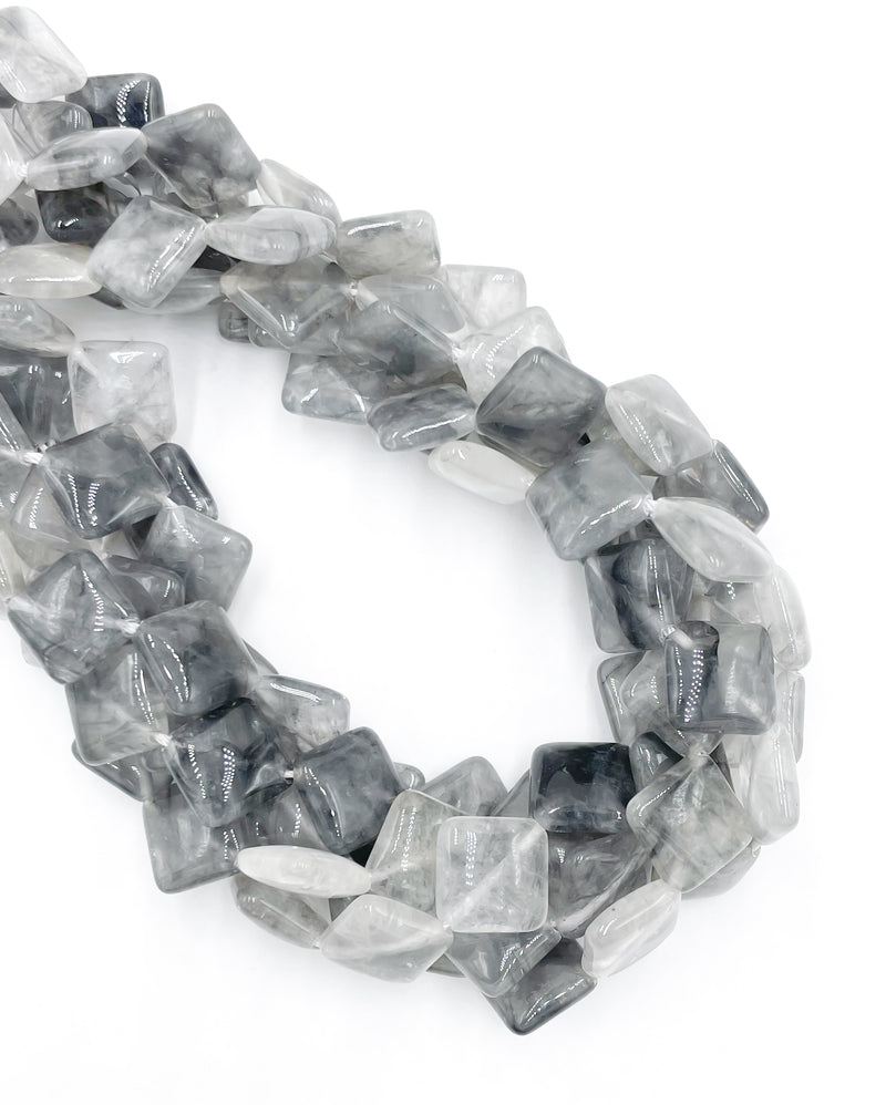 Natural Cloudy Quartz Diagonal Drilled Smooth Square Size 12mm 15.5" Strand