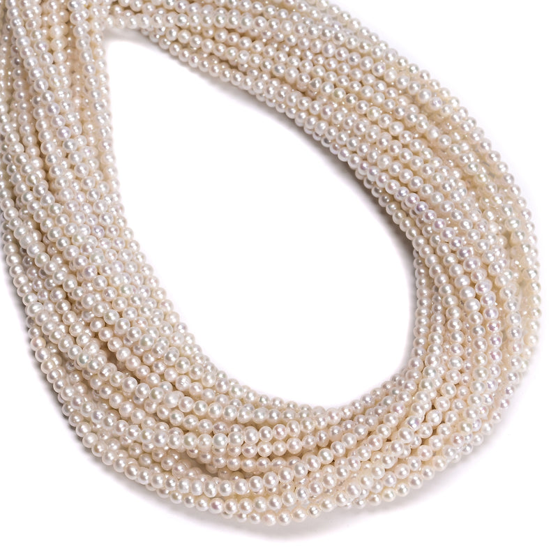 Natural White Fresh Water Pearl Round Beads Size 3-3.5mm 15.5'' Strand