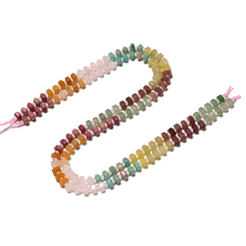 06 Gradient Multi-color Gemstone Hexagonal Rondelle Wheel Beads 3x6mm 15" Strand