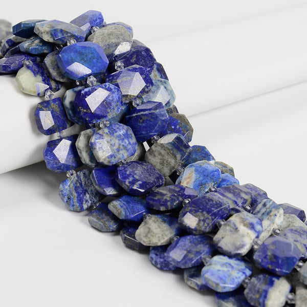 Natural Lapis Rectangle Slice Faceted Octagon Beads Size 15x20mm 15.5'' Strand