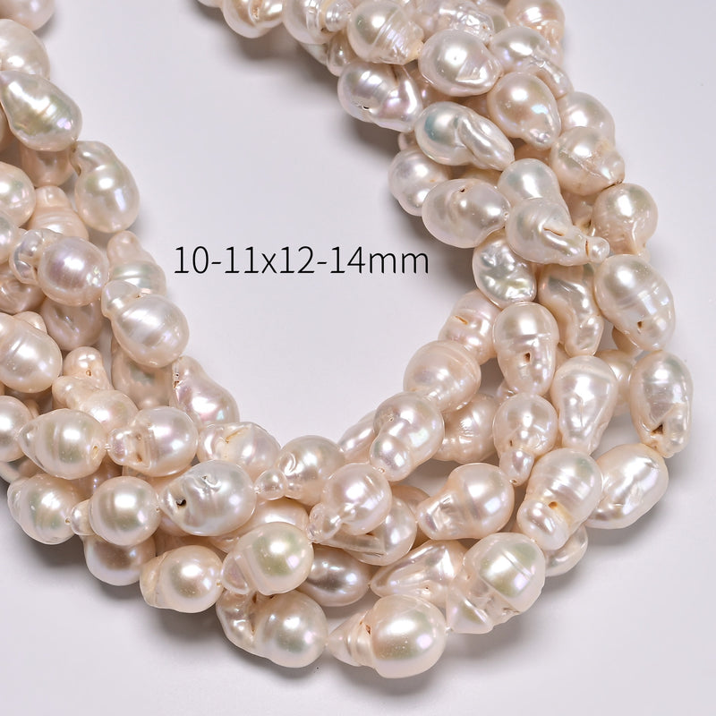 White Fresh Water Pearl Baroque Shape Beads 9-10x13-18mm 10-11x12-14mm 15.5" Std