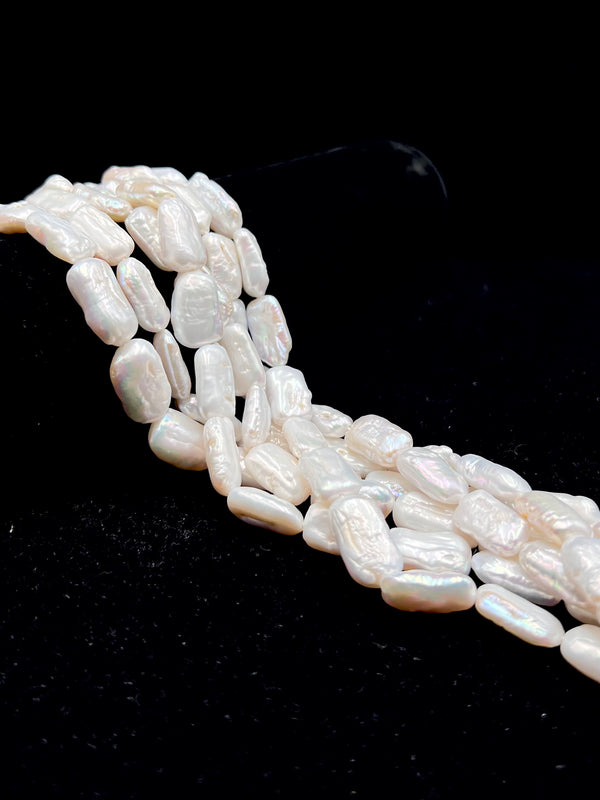 Natural White Fresh Water Pearl Keshi Rectangle Beads Size 10x18mm 15.5'' Strand