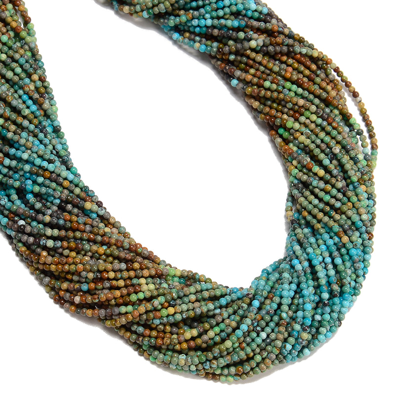 Gradient Natural Genuine Turquoise Smooth Round Beads Size 2mm 15.5'' Strand