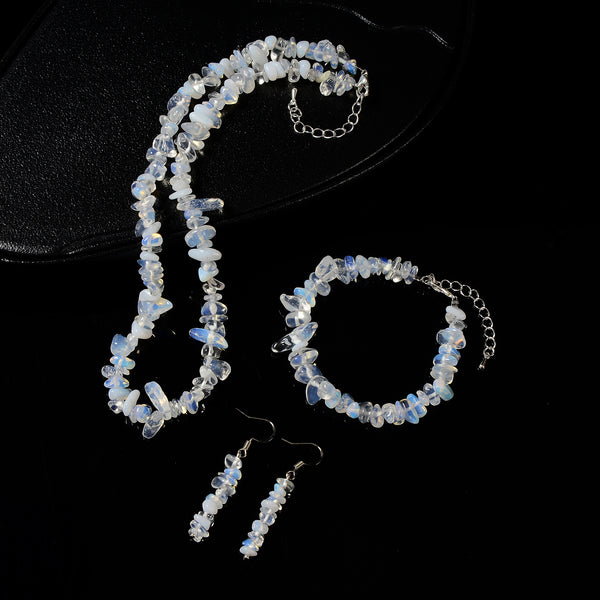 Opalite Chips Beads Size5-8mm Jewelry Set Earrings Bracelet Necklace