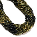 Natural Gradient Green Tourmaline Faceted Round Beads Size 3mm 15.5" Strand