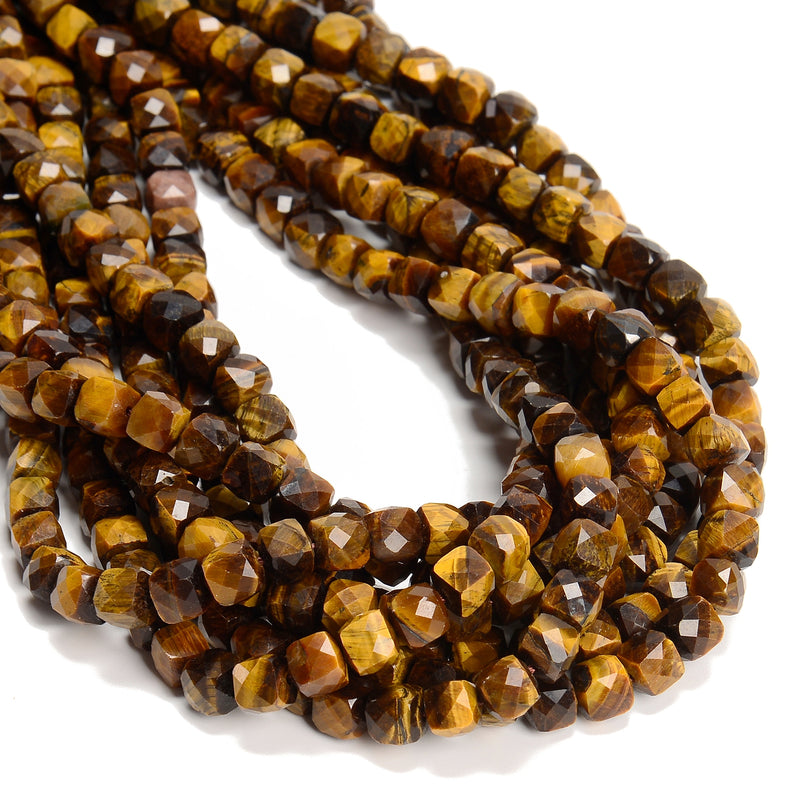 Natural Yellow Tiger Eye Faceted Cube Beads Size 7mm 15.5'' Strand