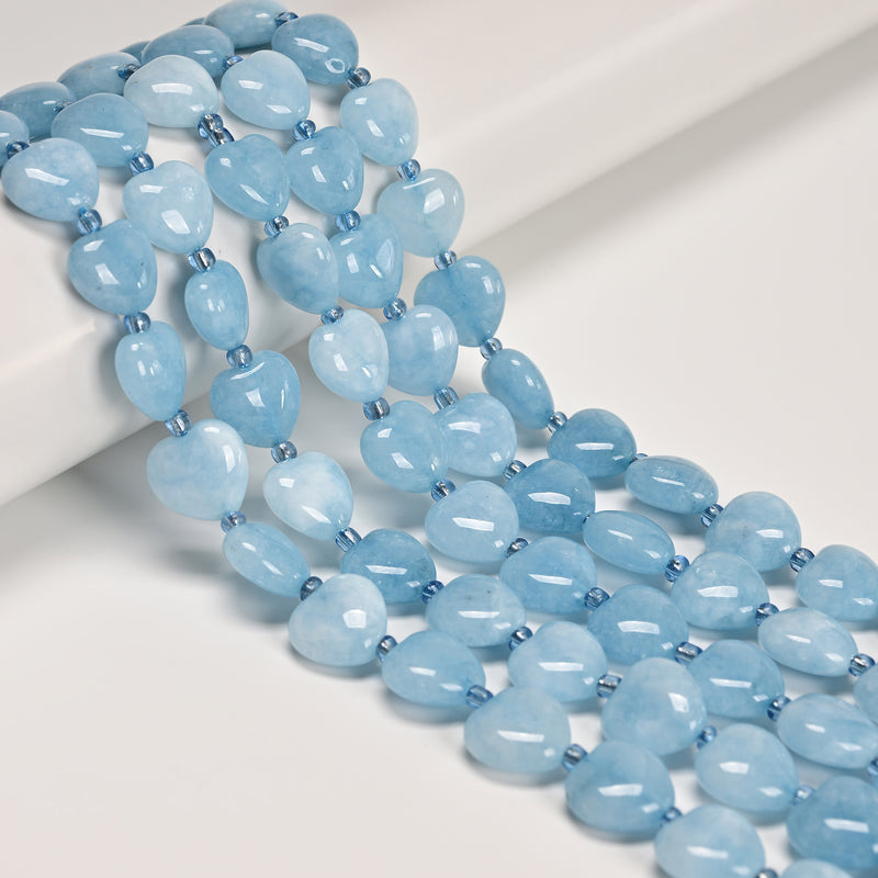 Aquamarine Color Dyed Jade Smooth Heart Shape Beads Size 12mm 15.5" Strand