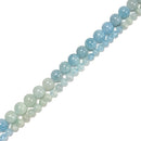 Natural Gradient Aquamarine Smooth Round Beads Size 6mm 10mm 15.5" Strand