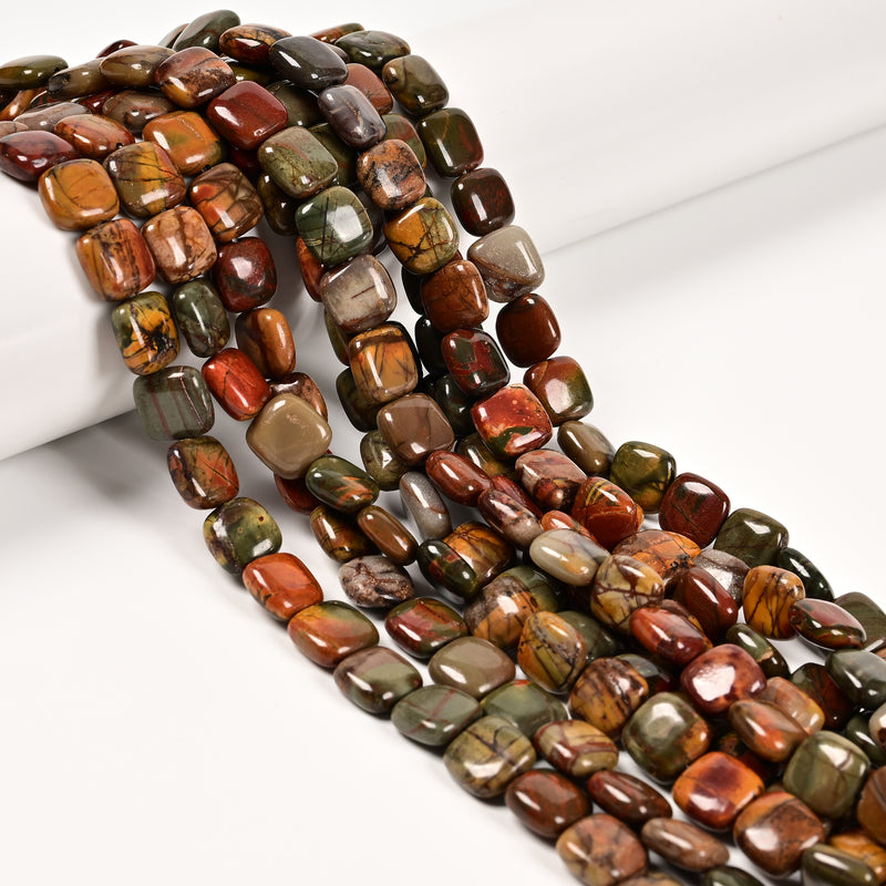 Natural Red Creek Jasper Flat Square Shape Beads Size 10mm 15.5'' Strand