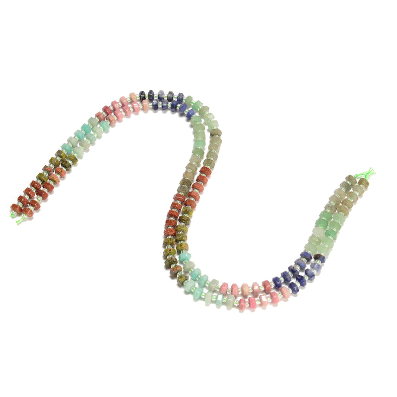 09 Gradient Multi-color Gemstone Hexagonal Rondelle Wheel Beads 3x6mm 15" Strand