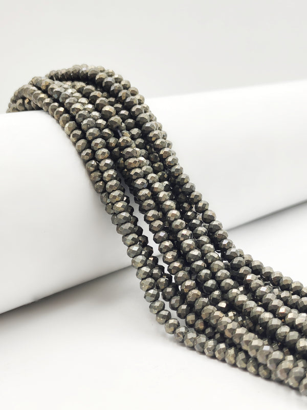 Natural Pyrite Faceted Rondelle Beads Size 3x4mm 15.5'' Strand