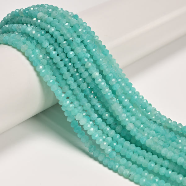 Natural Blue Green Amazonite Faceted Rondelle Beads Size 3x4mm 15.5'' Strand