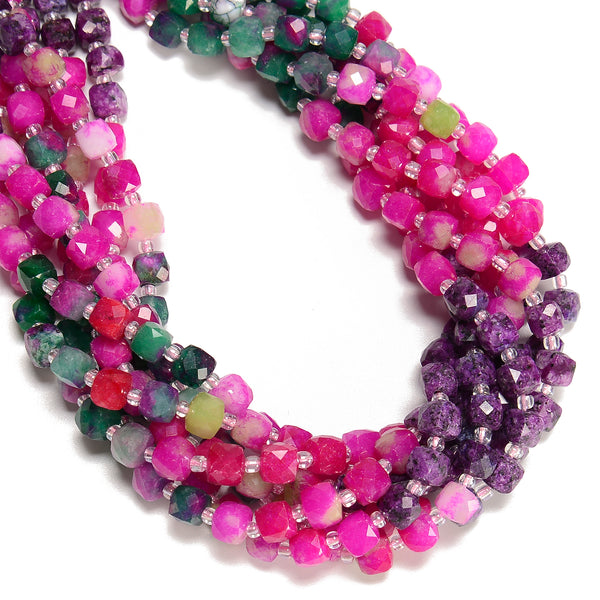 06 Gradient Multi-color Gemstone Faceted Cube Beads Size 6-7mm 15" Strand