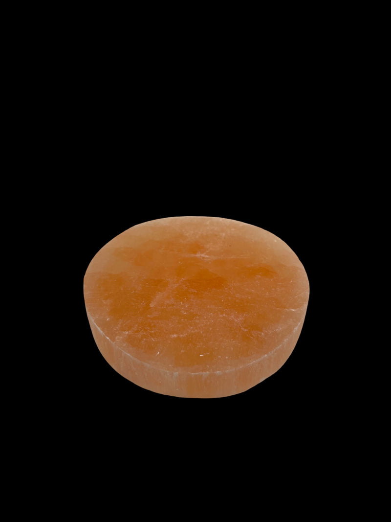 Orange Selenite Round Circle Crystal Charging Plate 2.8'' Diameter 3/8" Thick