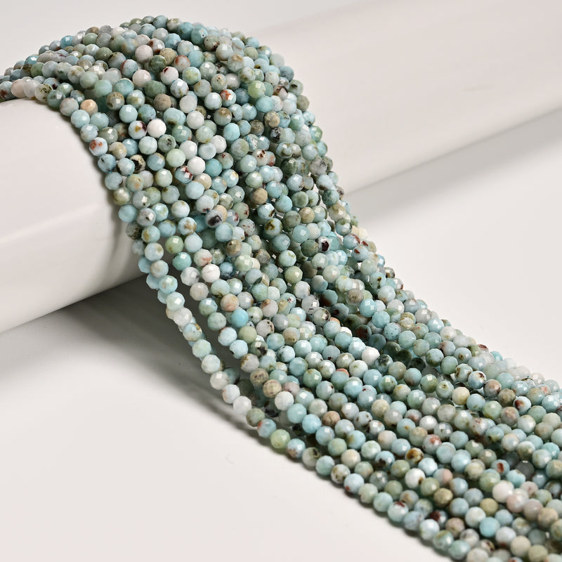 Natural Larimar Faceted Round Beads Size 3.5mm 15.5'' Strand