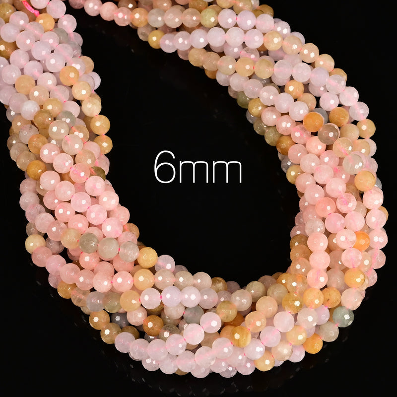 Gradient Natural Morganite Faceted Round Beads Size 6mm 8mm Size 15.5" Strand