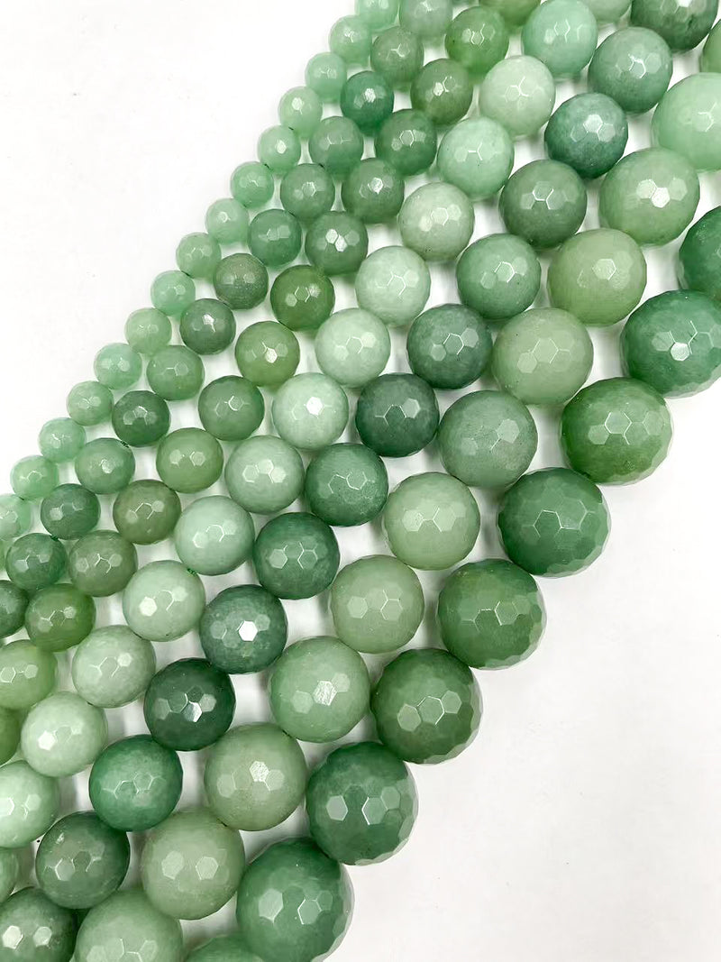 Natural Green Aventurine Faceted Round Beads Size 6mm to 20mm 15.5'' Strand