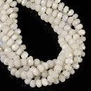 White Rainbow Moonstone Faceted Wheel Rondelle Beads 5x8mm 6x9mm 15.5'' Strand