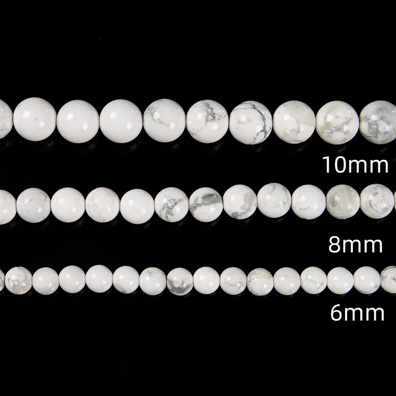 White Howlite Smooth Round Beads 4mm 6mm 8mm 10mm 12mm 15.5" Strand