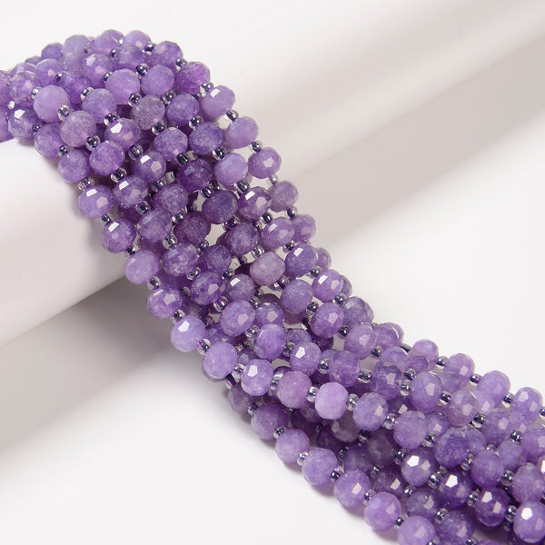 Purple Lepidolite Color Dyed Jade Faceted Rondelle Beads Size 6x8mm 15.5''Strand