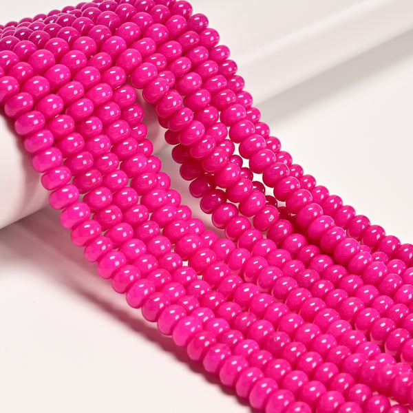 Cloudy Fuchsia Color Dyed Jade Smooth Rondelle Beads Size 5x8mm 15.5" Strand
