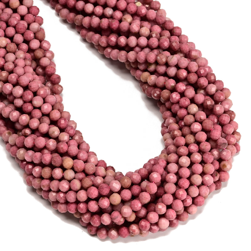 Natural Pink Petrified Rhodonite Faceted Round Beads Size 2mm 3mm 5mm 15.5" Strd