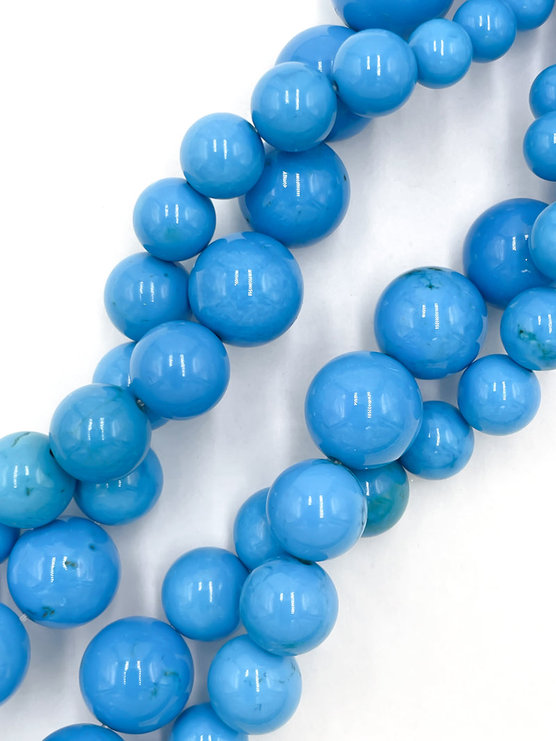 Dark Blue Magnesite Turquoise Graduated Smooth Round Beads Size 8-18mm 16" Strd