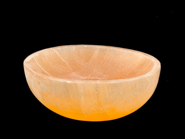 Natural Selenite Crystal Round Orange Charging Energy Bowl Size 4" Inches