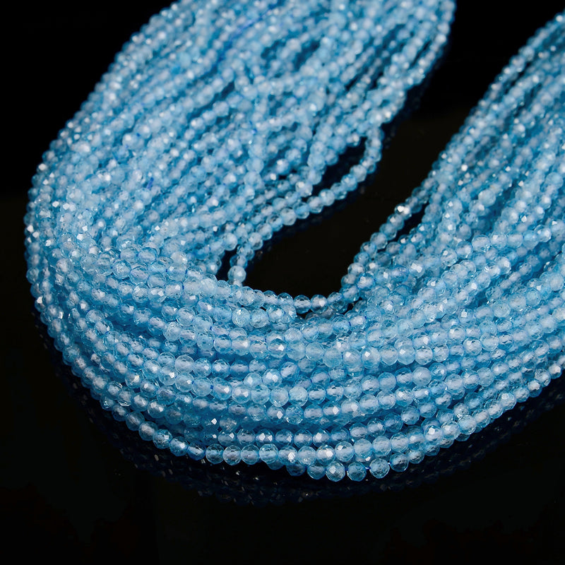 Natural Blue Topaz Faceted Round Beads Size 2mm 3mm 15.5'' Strand