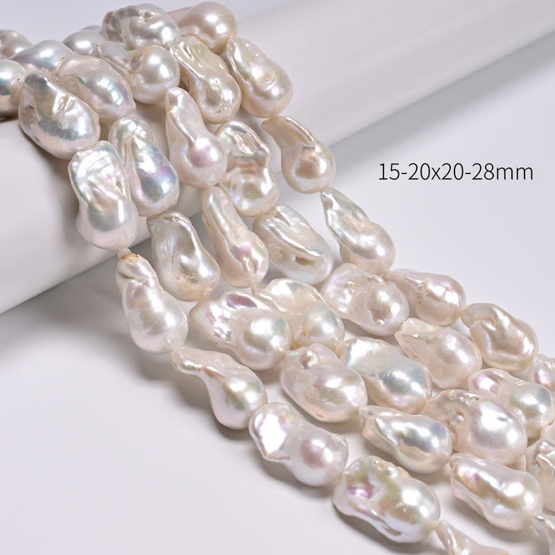 Grade AA Natural White Fresh Water Pearl Baroque Beads 13-15x18-25mm 16" Strand