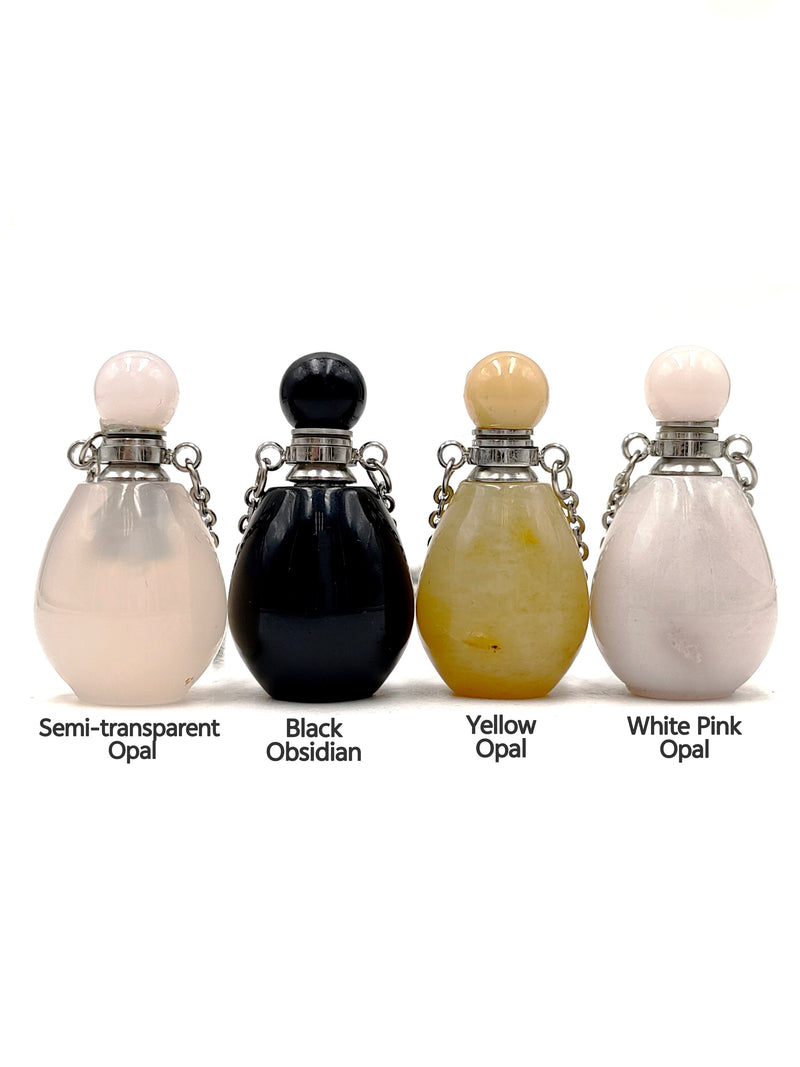 Natural Stone Essential Oil Necklace 18x33mm Smooth Round Bottle & Silver Chain