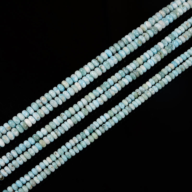 Natural Larimar Smooth Rondelle Beads Size 4x6mm 4x7mm 4x7.5-8mm 15.5'' Strand