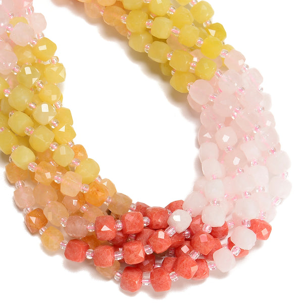10 Gradient Multi-color Gemstone Faceted Cube Beads Size 6-7mm 15" Strand