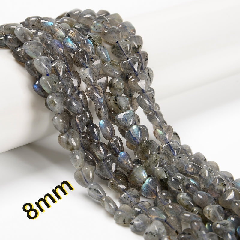 Natural Dark Gray Labradorite Heart Shape Beads Size 8mm 10mm 15.5'' Strand