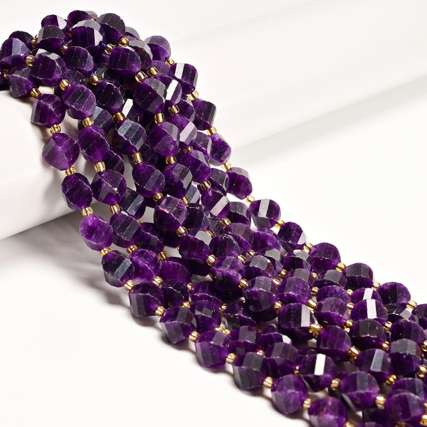 Sugilite Color Dyed Jade Faceted Spiral Twist Beads 10mm 15.5'' Strand