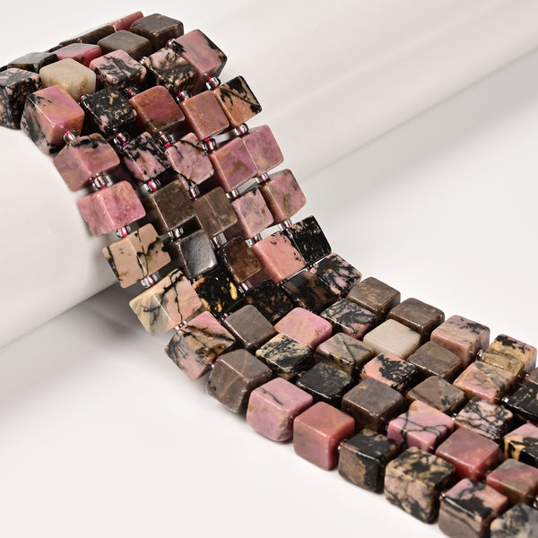 Natural Rhodonite Smooth Cube Beads Size 8-9mm 15.5'' Strand