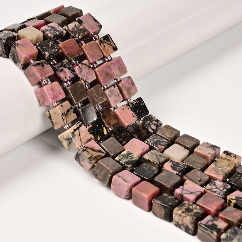 Natural Rhodonite Smooth Cube Beads Size 8-9mm 15.5'' Strand