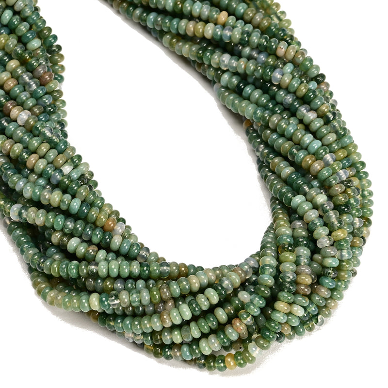 Natural Moss Agate Smooth Rondelle Beads Size 2x4mm 15.5'' Strand