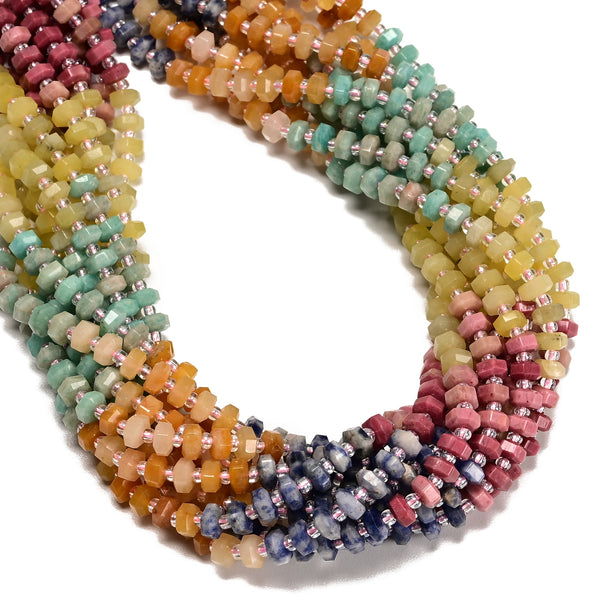 01 Gradient Multi-color Gemstone Hexagonal Rondelle Wheel Beads 3x6mm 15" Strand