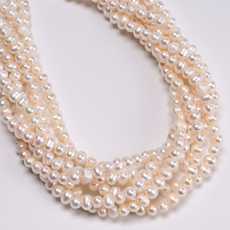 Natural Fresh Water Pearl White Potato Shape Beads Size 6-7mm 15.5" Strand