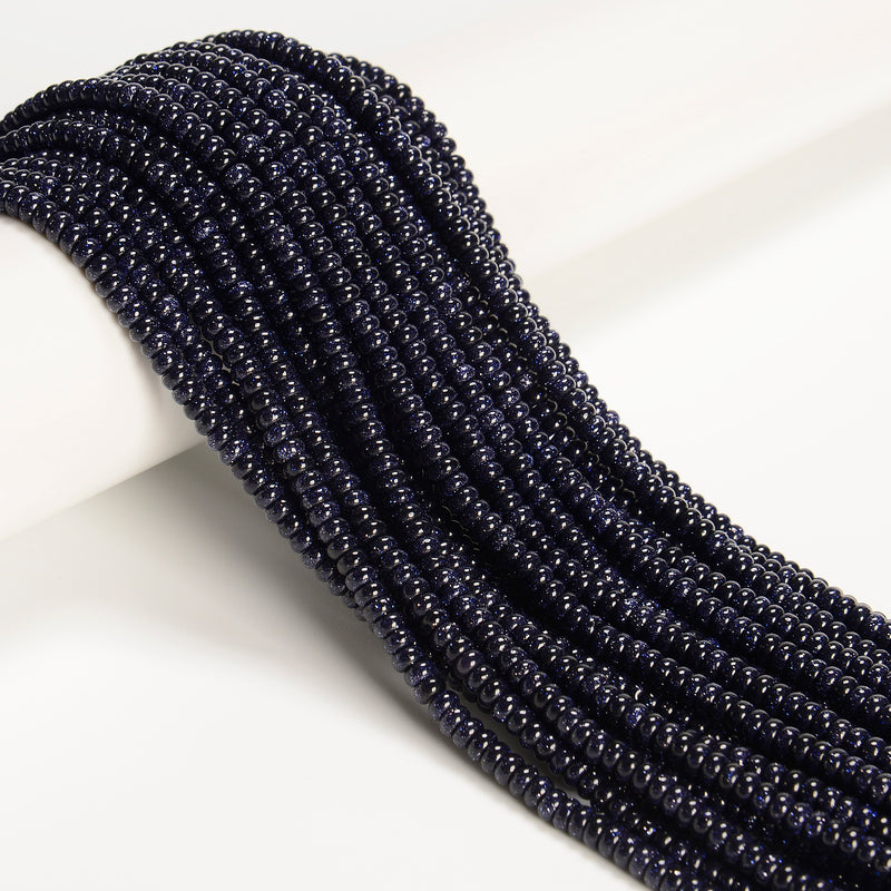 Blue Sand Goldstone Smooth Rondelle Beads Size 2x4mm 15'' Strand